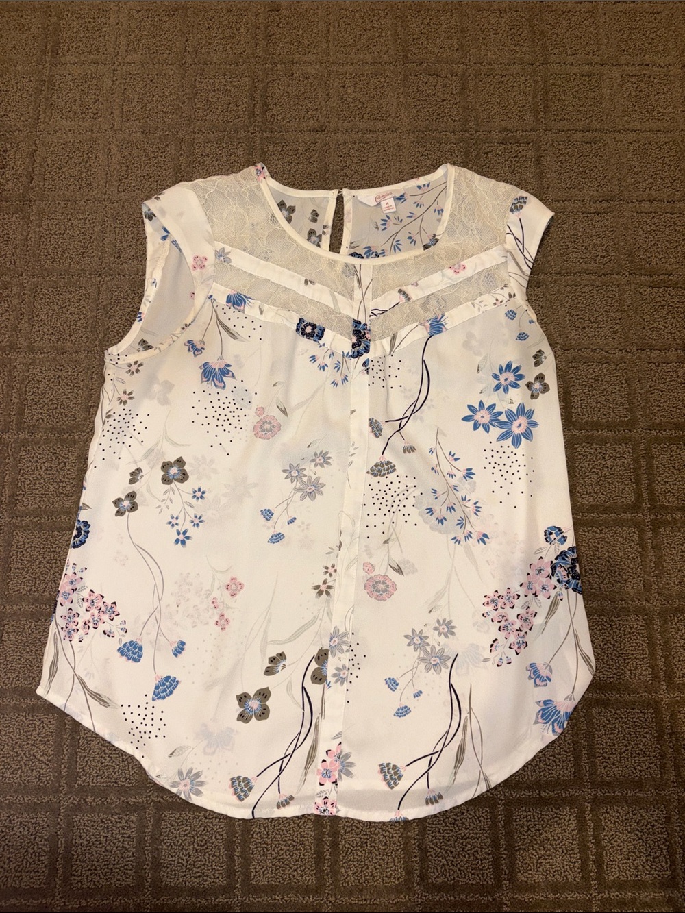 Candies Women’s (Size Medium) White Floral Lace Yoke Blouse